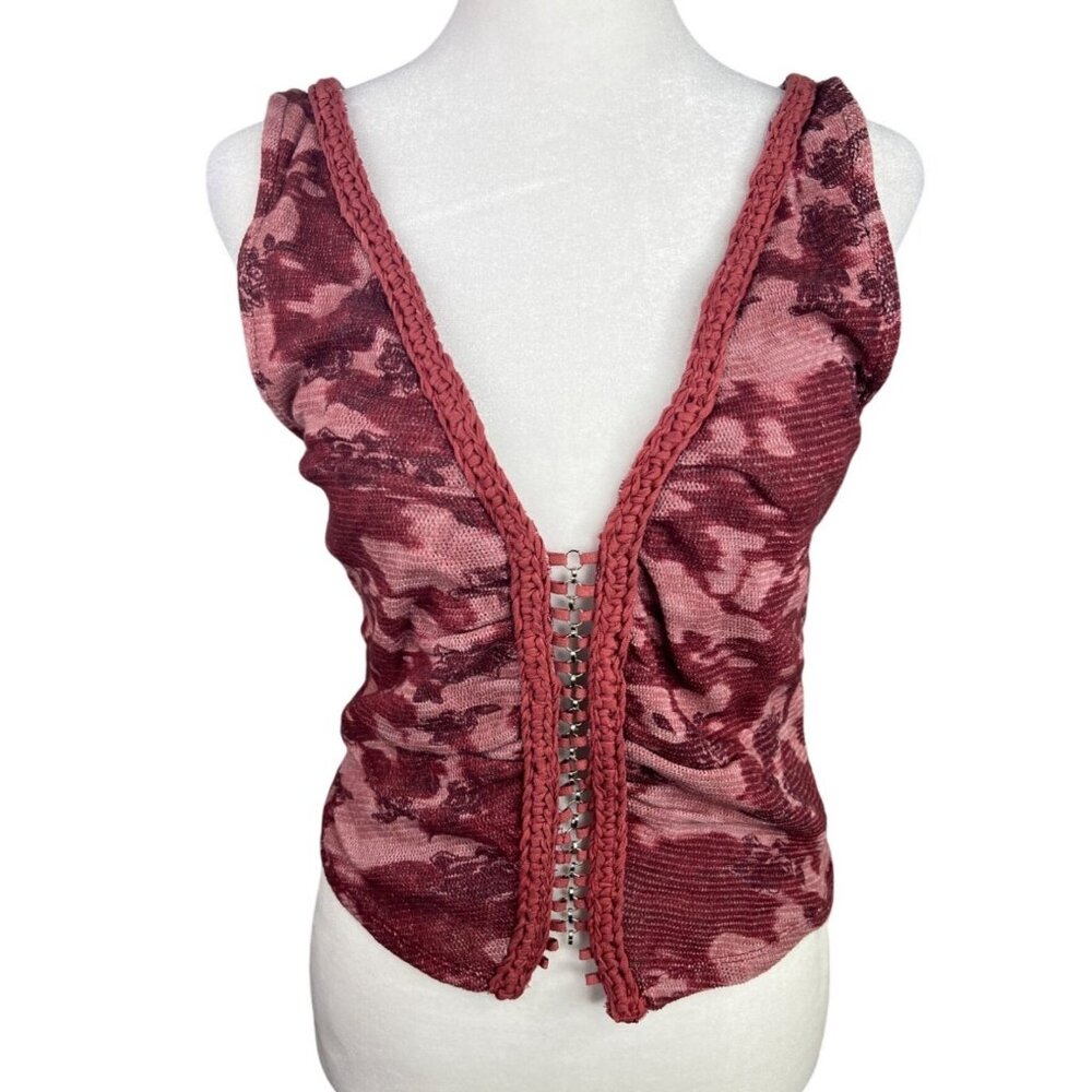 Free People Remie Tank Top Cropped Slim Floral Printed Smocked Boho Large - Picture 5 of 16